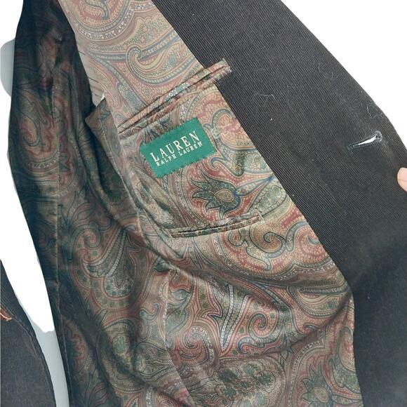 LAUREN BY RALPH LAUREN! LUXE BLACK FINE WALE CORDUROY ELBOW PATCH JACKET! SZ 46R - Picture 7 of 11